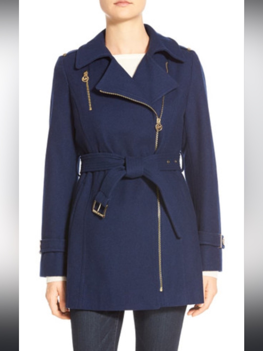 MICHAEL Michael Kors Belted Assymetrical Wool Blend Coat